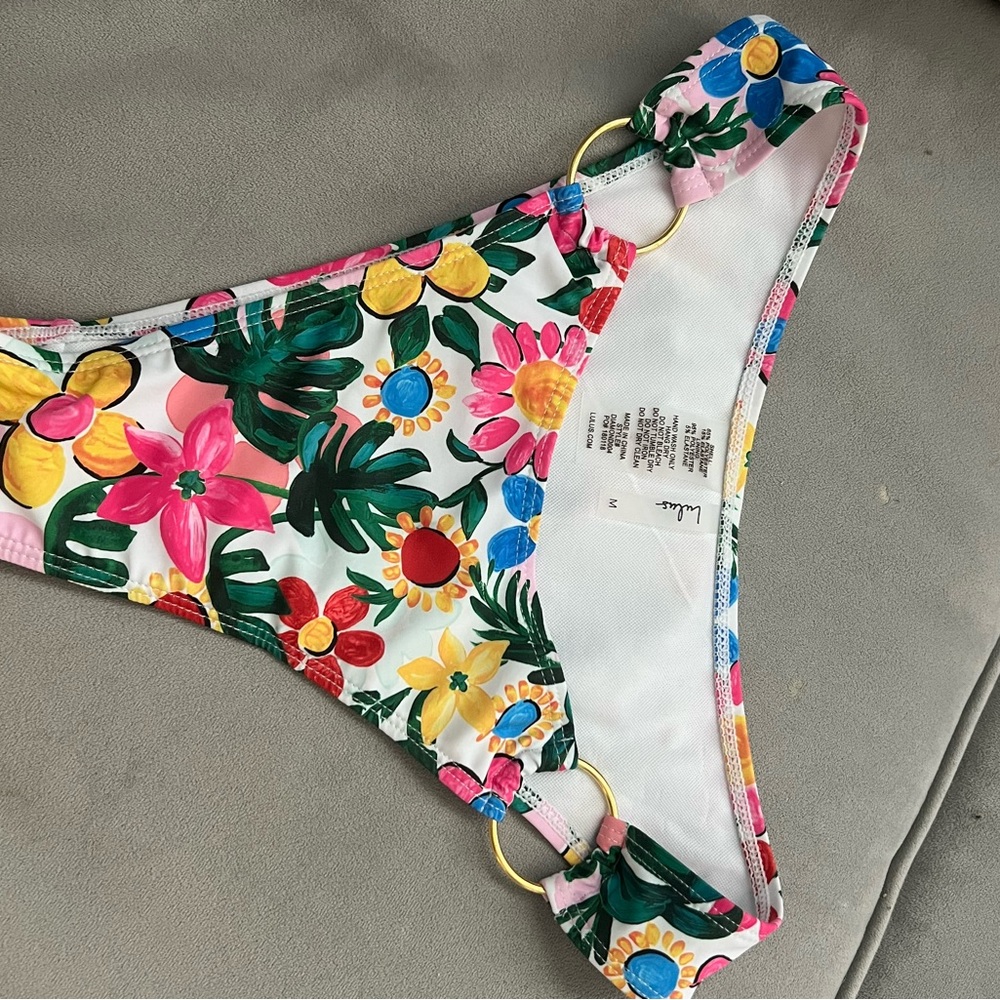 Floral Bikini Bottom with Gold Accents